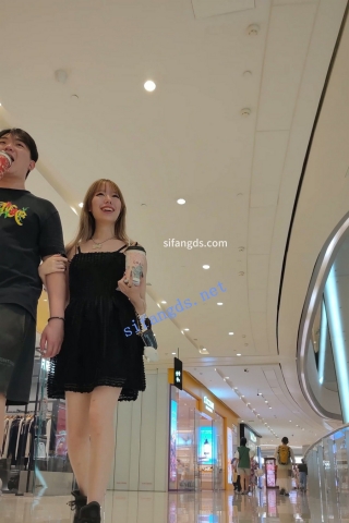 CS091【CSCD】黑色连衣裙小姐姐，白色蕾丝透明内